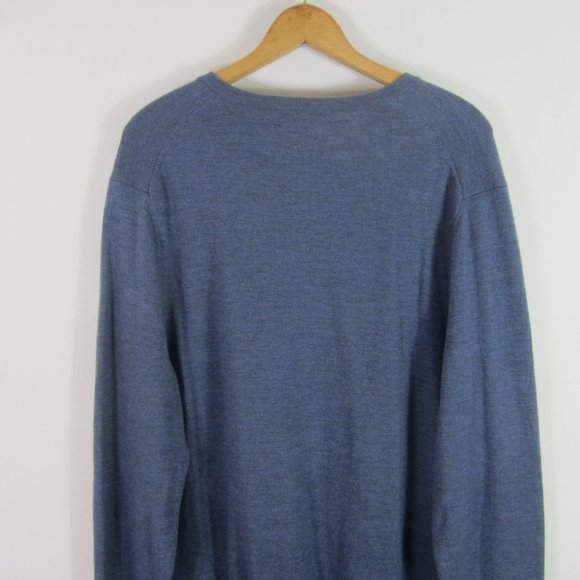 Brooks Brothers L Blue Merino Wool V Neck Sweater - Picture 5 of 7